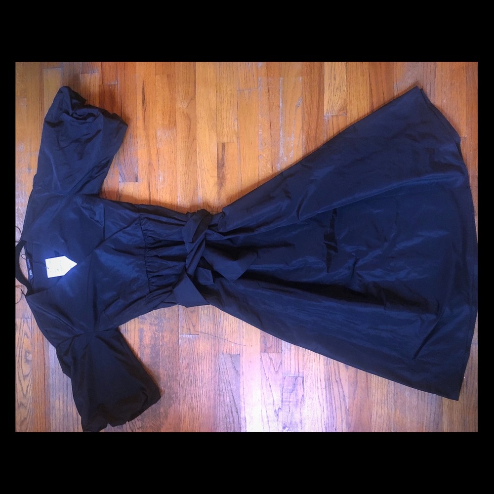 Zara black wrap dress with puffed sleeves